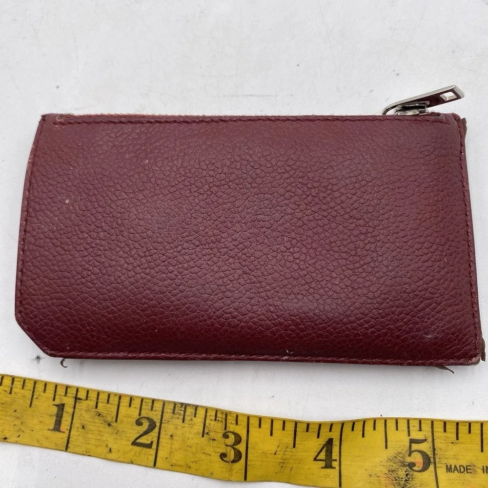 Saint Laurent Red Leather Card Holder Wallet Zip Up Shows Wear SEE PICS‎ - Picture 5 of 6